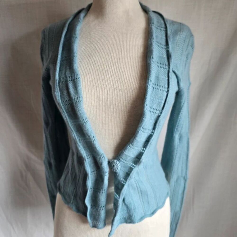 1600 Fine Cashmere Womens Medium Light Blue Knit Cardigan M